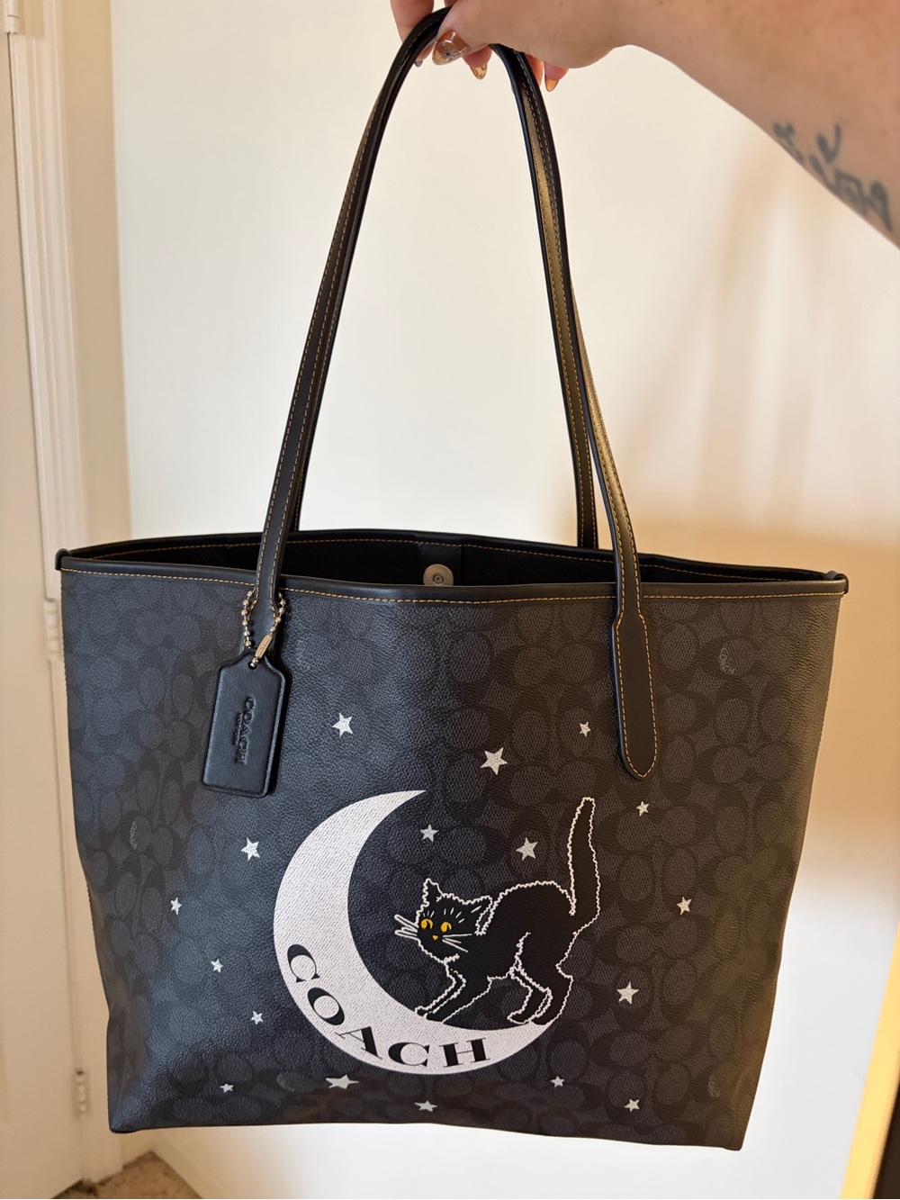 Coach Halloween Black Signature Moon & Cat Tote Bag